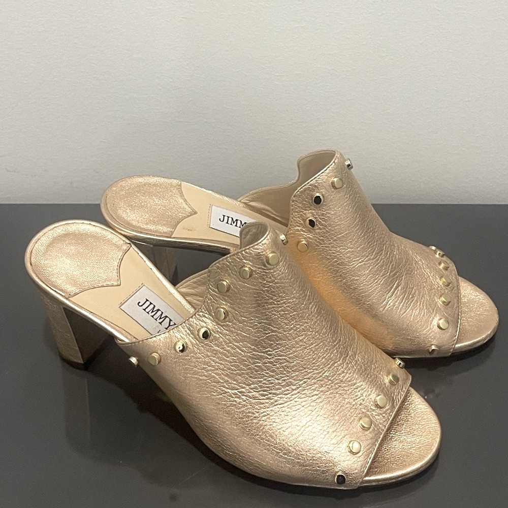 Jimmy Choo Rose Gold Studded Mules Size 34
